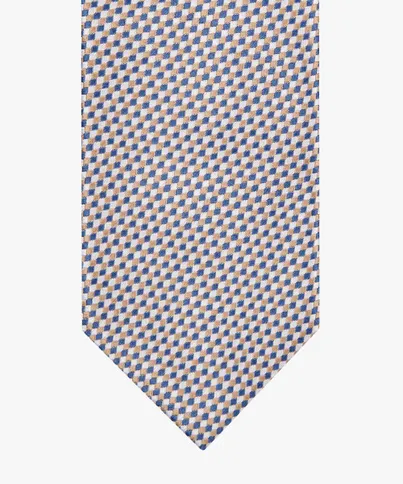 Profuomo Profuomo stropdas beige blauw geprint zijde
