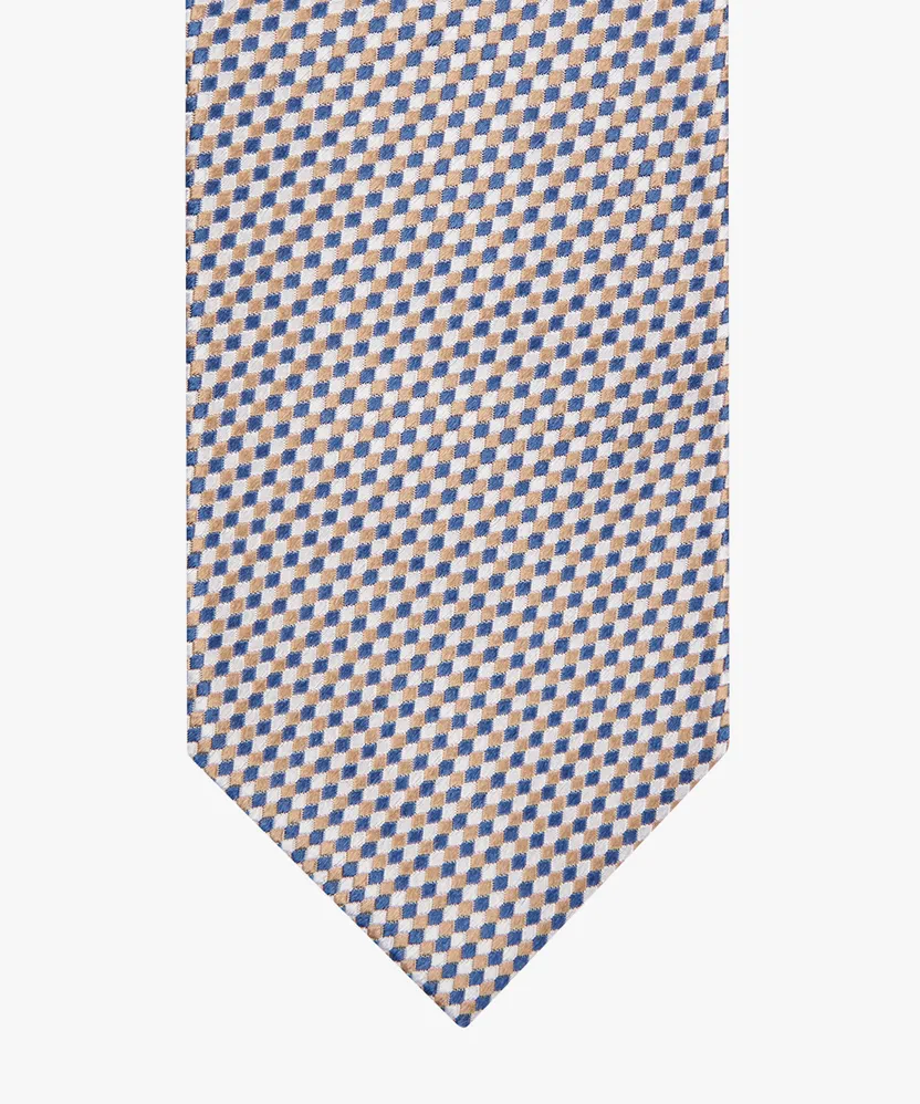 Profuomo zijde stropdas beige blauw geprint