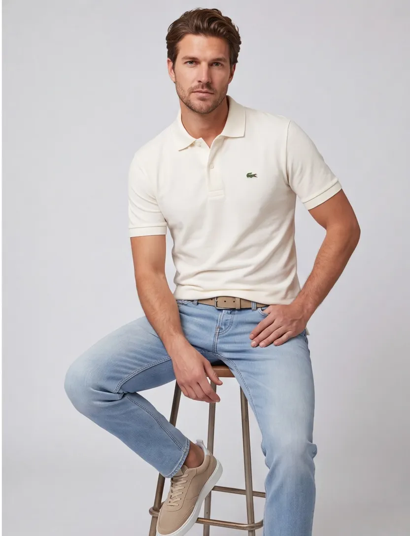 Lacoste polo beige katoen effen