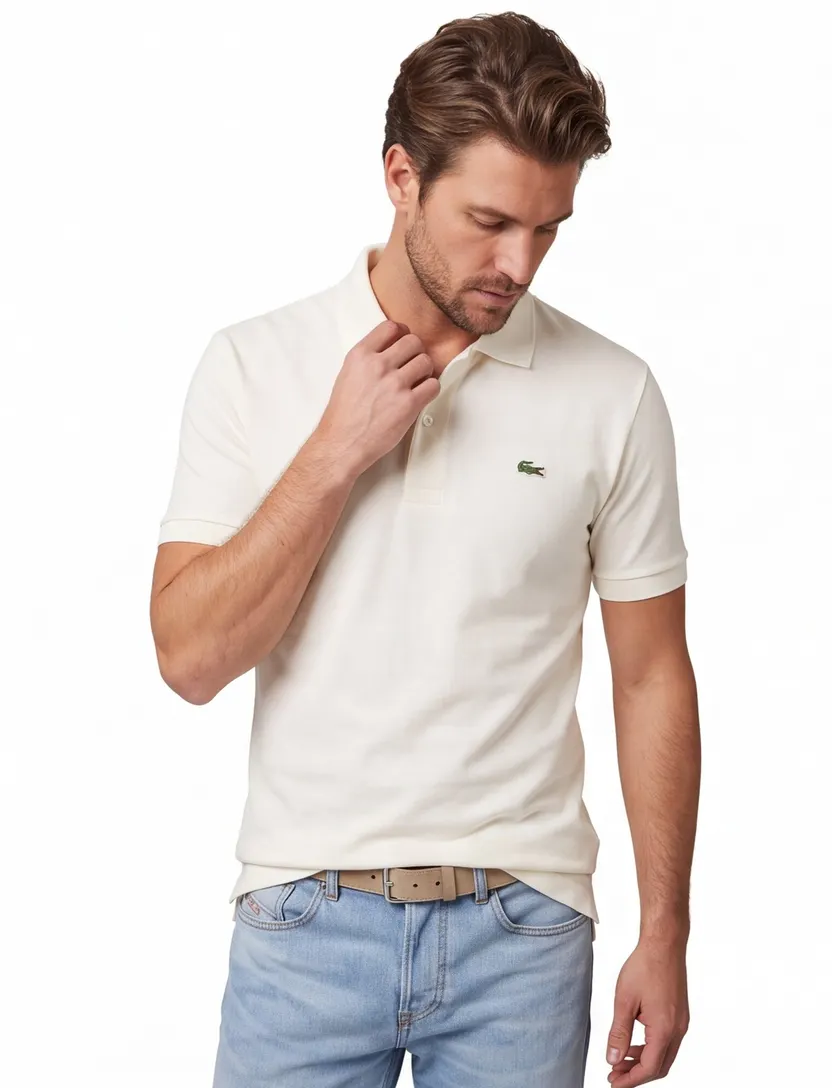 Lacoste polo beige katoen effen