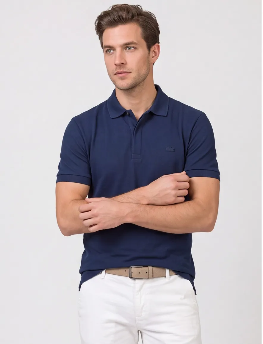 Lacoste polo blauw katoen korte mouw