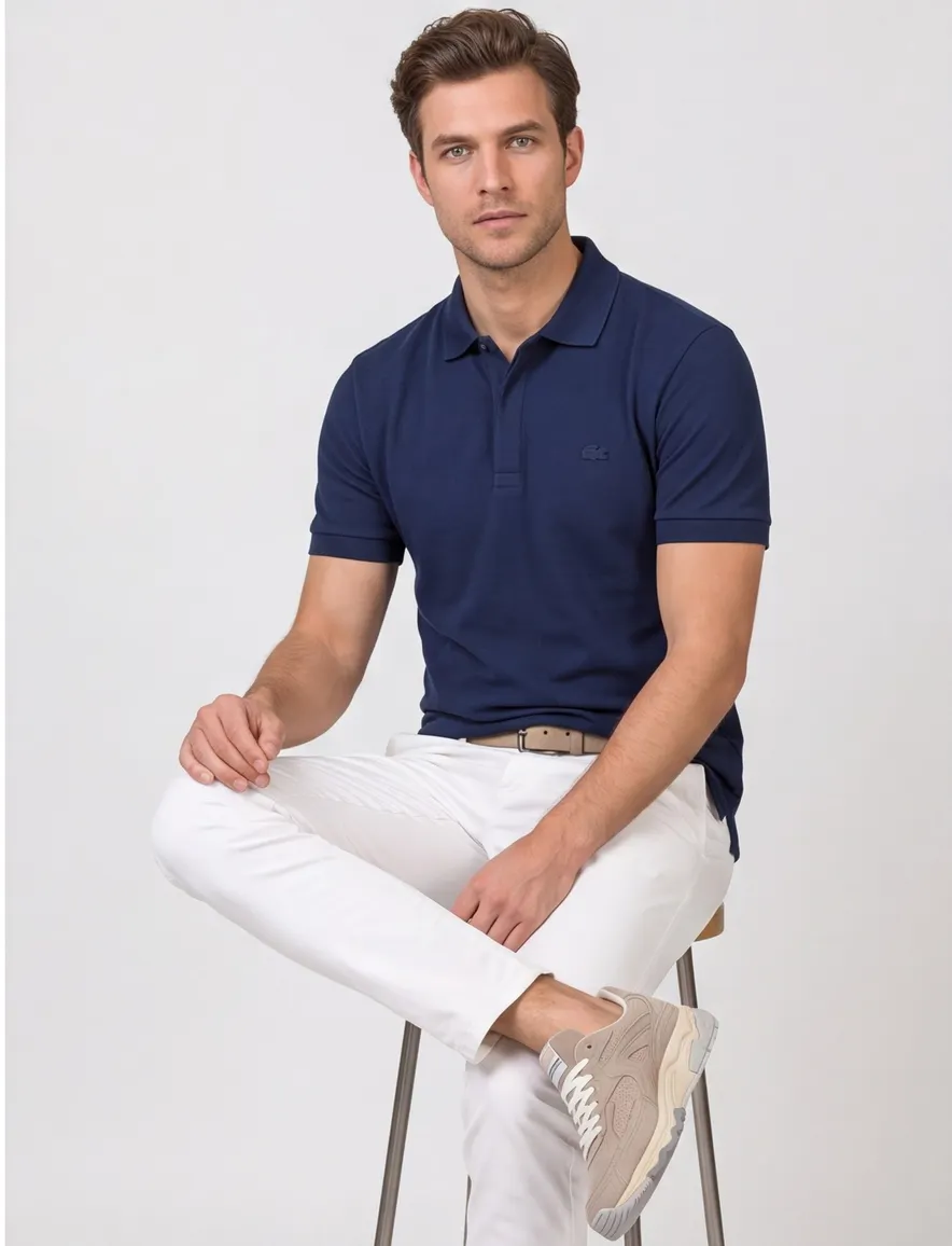 Lacoste polo blauw katoen korte mouw