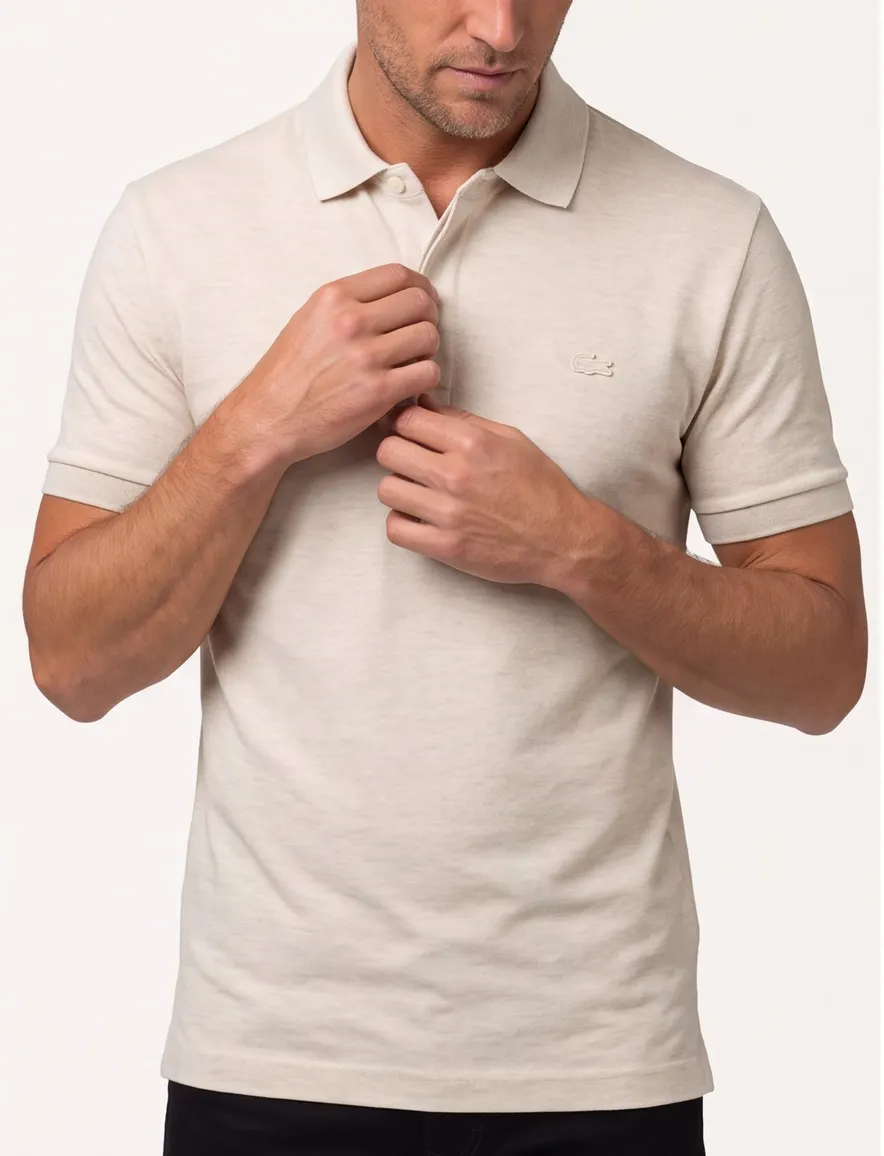 Lacoste polo beige gemêleerd korte mouw