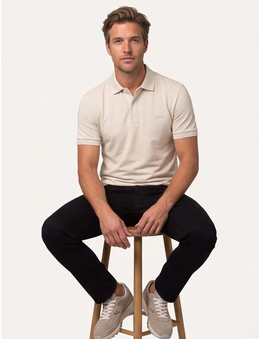 katoenen Lacoste polo beige gemêleerd korte mouw