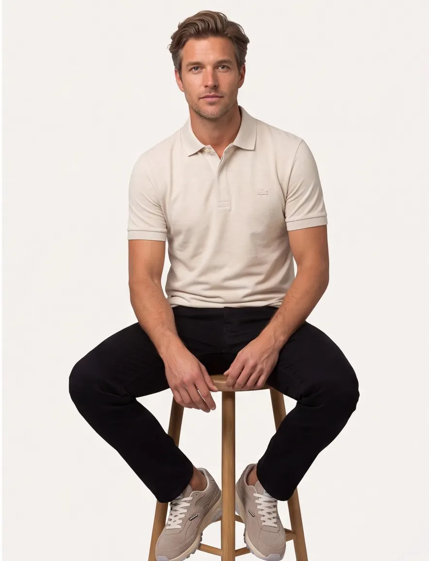 Lacoste polo beige gemêleerd korte mouw