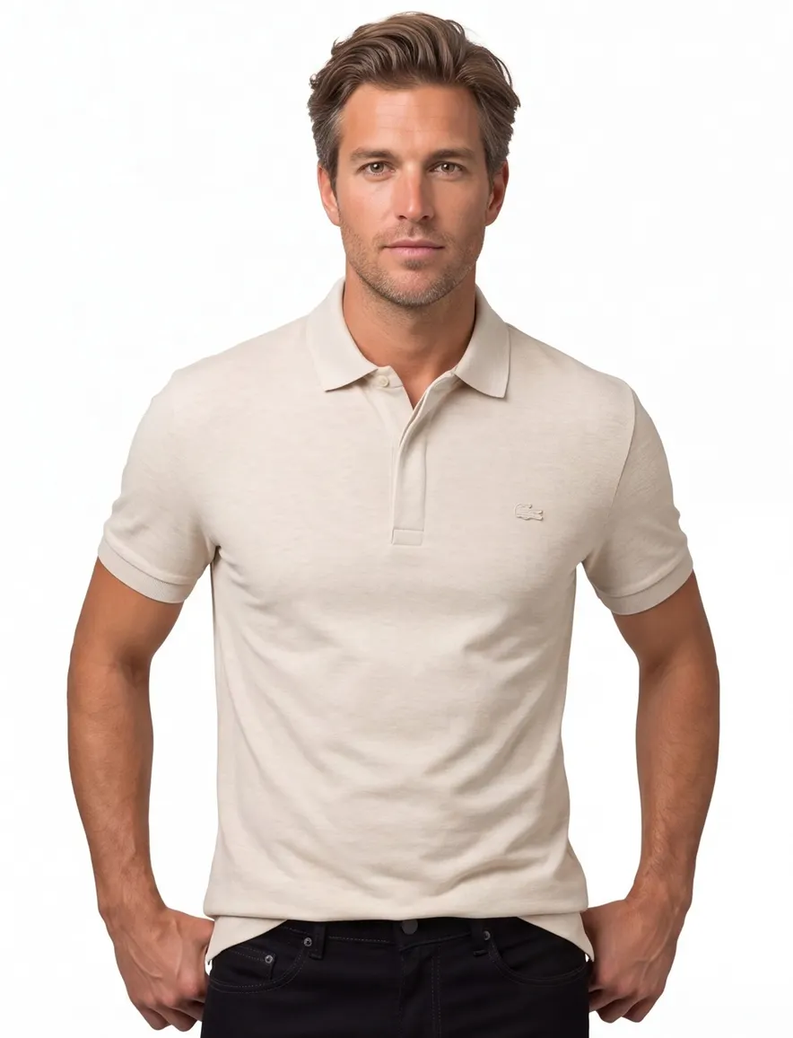 Lacoste polo beige gemêleerd korte mouw