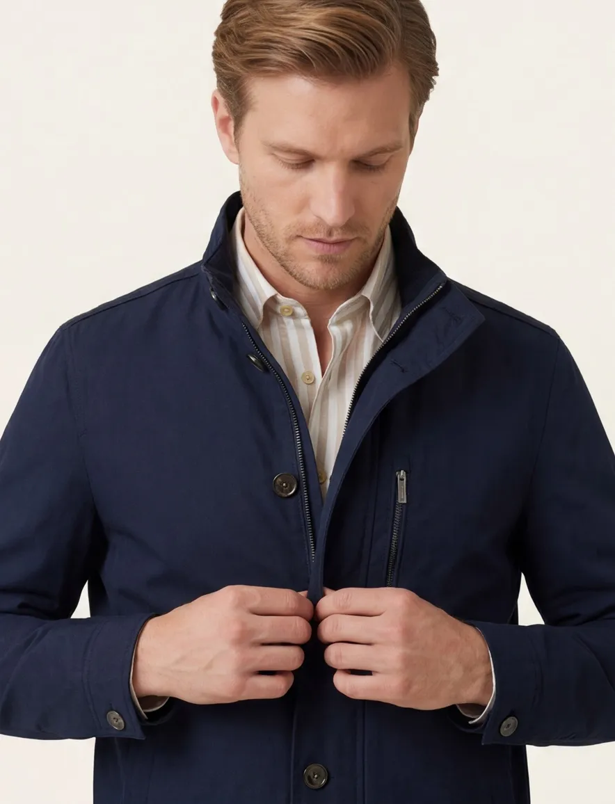Bugatti zomerjas donkerblauw hoge hals knopen