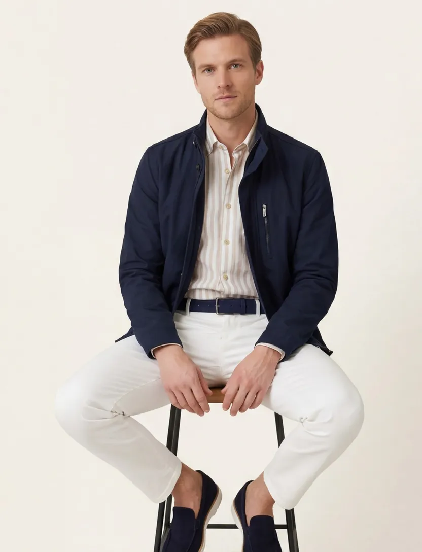 zomerjas Bugatti effen donkerblauw wijde fit