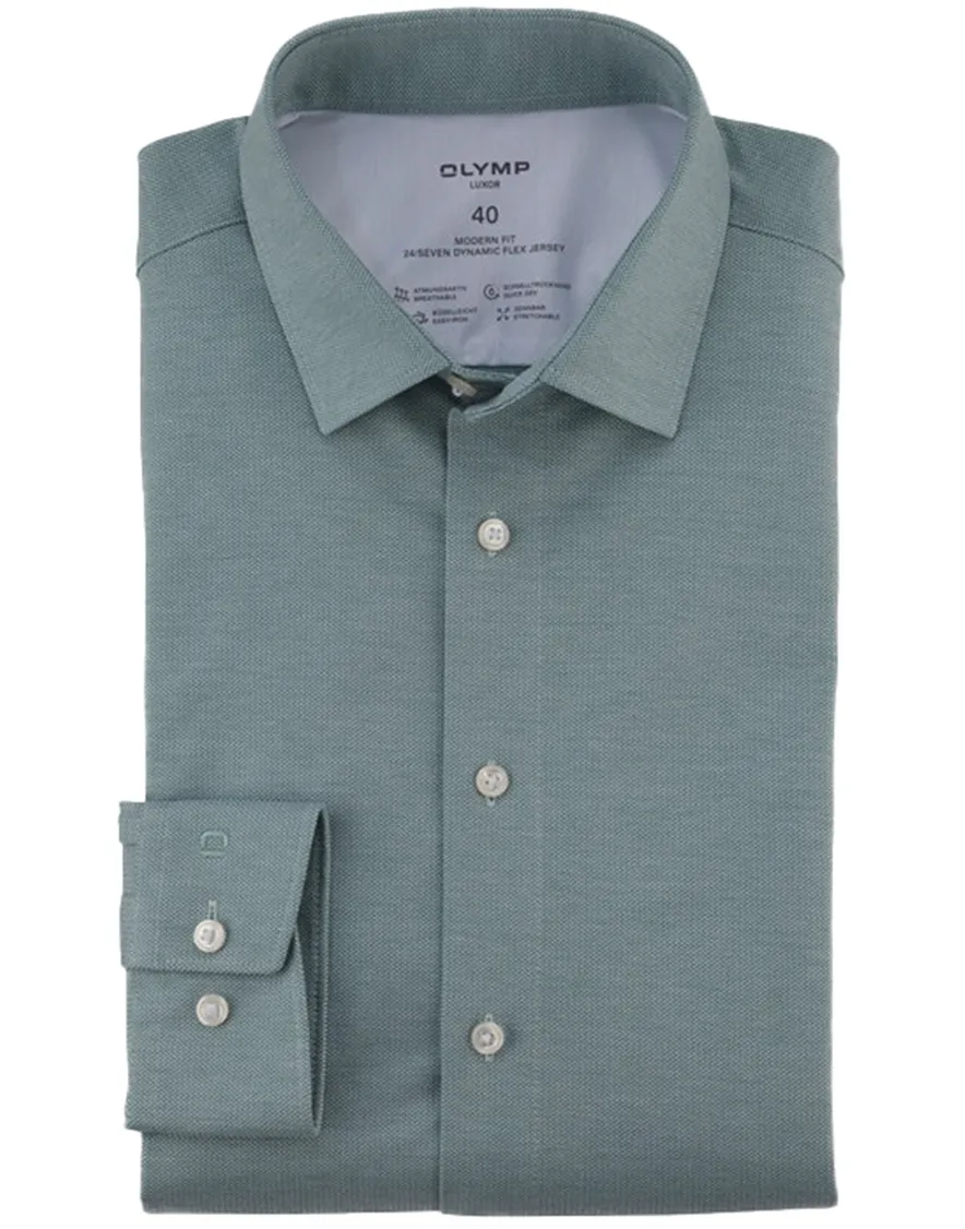 Olymp Luxor 24/7 modern fit business overhemd groen jersey