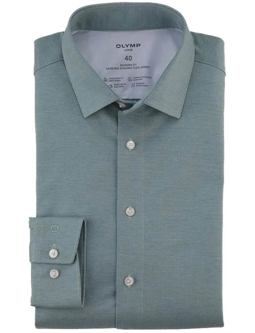 Olymp Luxor 24/7 modern fit business overhemd groen jersey