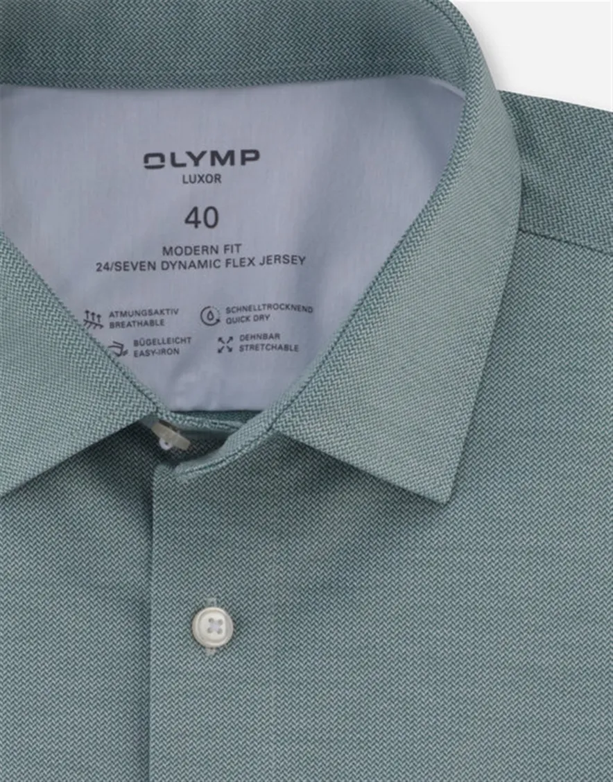 Olymp Luxor 24/7 modern fit business overhemd groen jersey