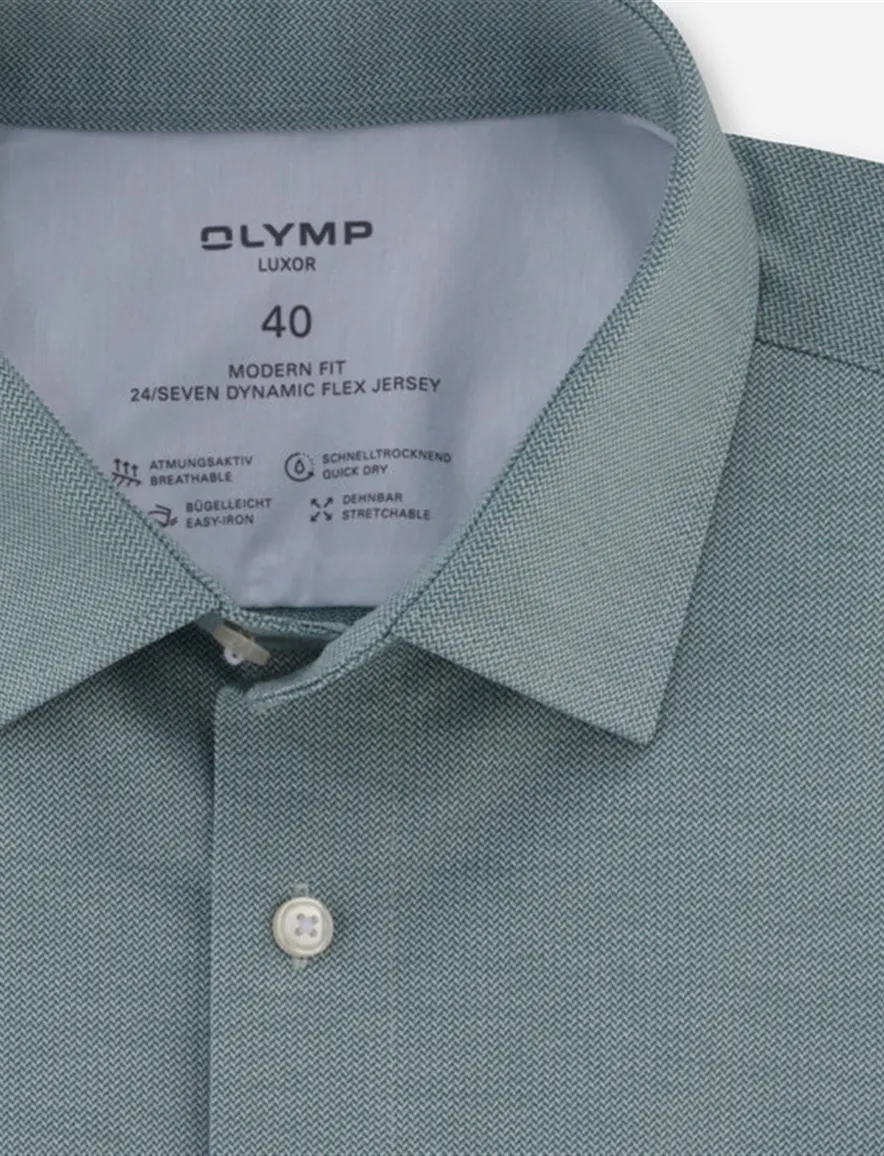 Olymp Luxor 24/7 modern fit business overhemd groen jersey