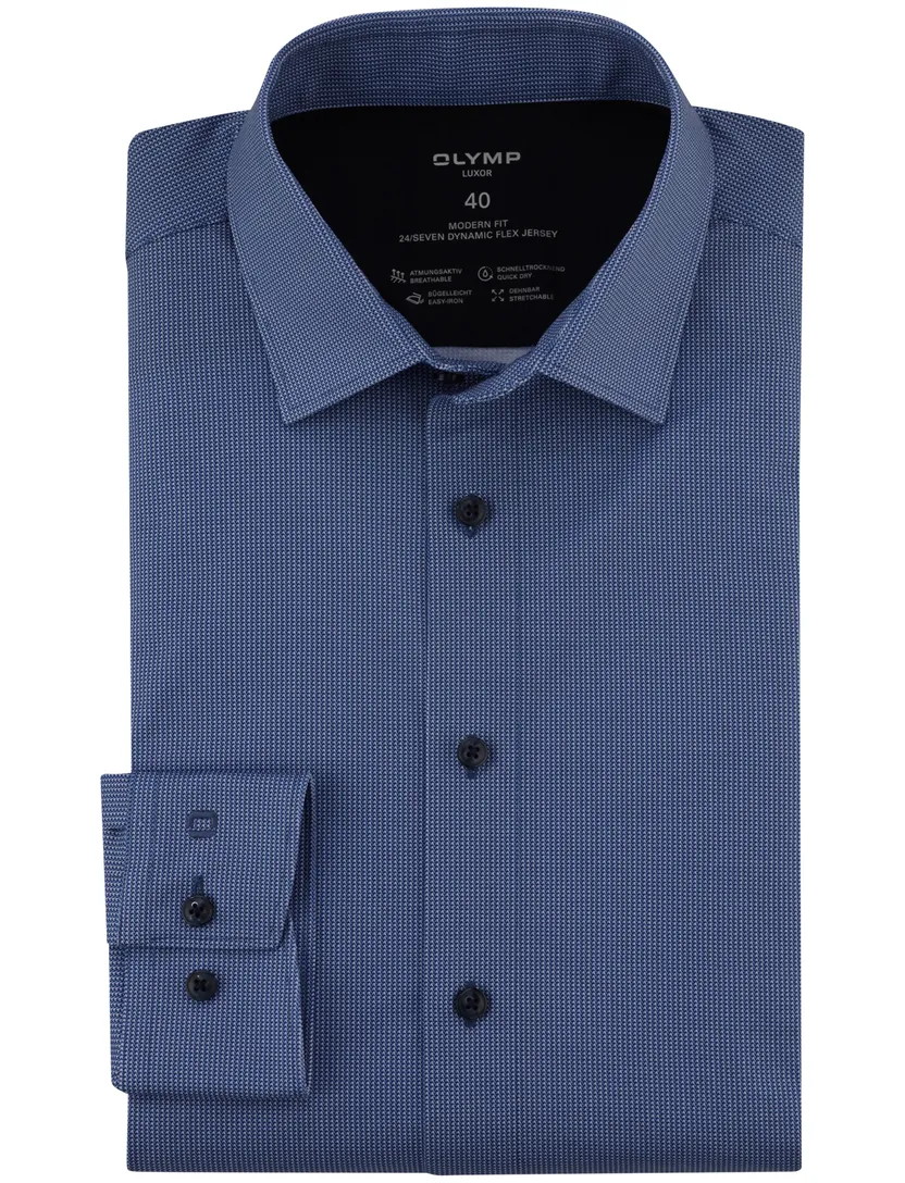 donkerblauw geprint Olymp overhemd 24/Seven Dynamic Flex Jersey