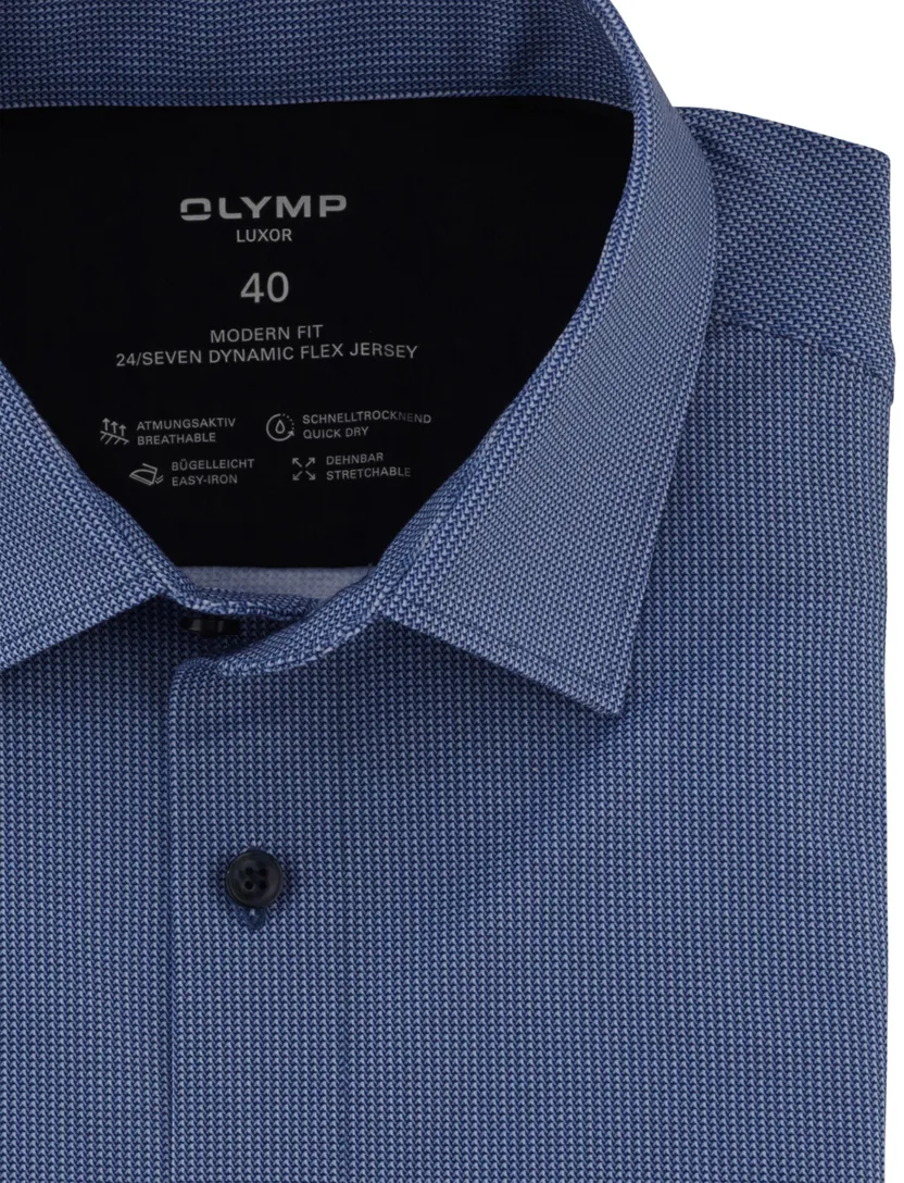 donkerblauw geprint Olymp overhemd 24/Seven Dynamic Flex Jersey