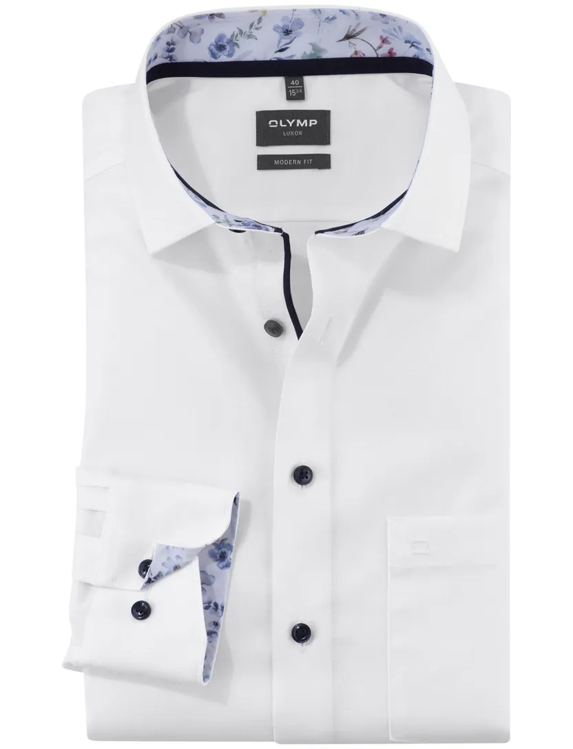 effen wit Olymp overhemd Modern Fit met borstzak