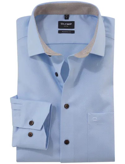 Olymp klassiek sportief Olymp Modern Fit blauw overhemd met borstzak