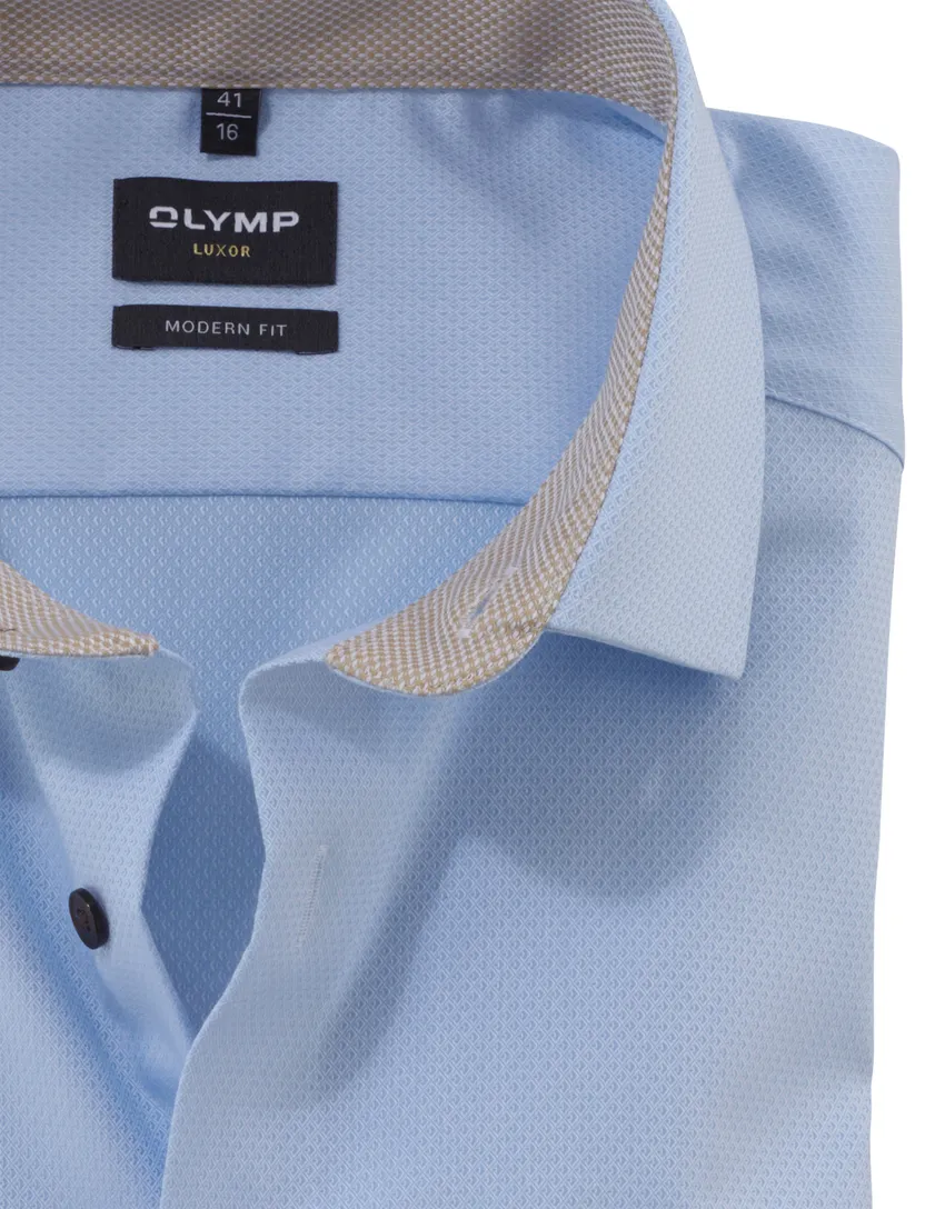 blauw klassiek sportief Olymp Modern Fit overhemd met borstzak