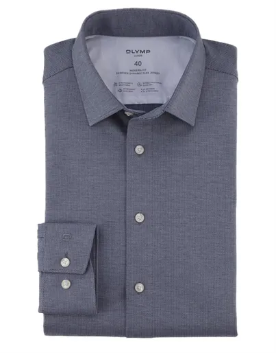 Olymp Olymp Luxor 24/7 modern fit business overhemd grijs jersey