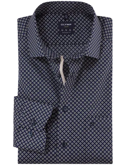Olymp Olymp overhemd donkerblauw geprint borstzak
