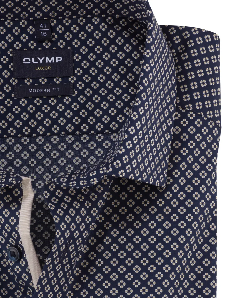 Olymp overhemd navy geprint borstzak Modern Fit
