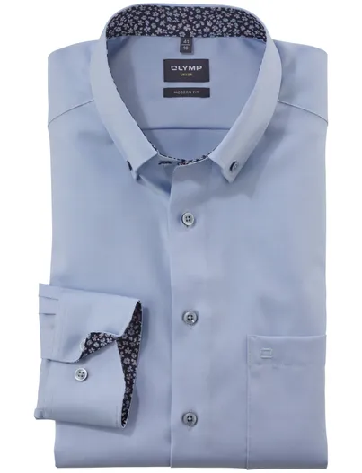 Olymp sportief Olymp overhemd lichtblauw borstzak button down