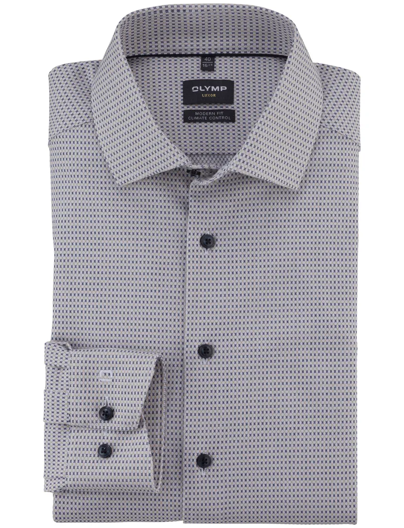 Donkerblauw geprint Olymp Luxor 24/Seven overhemd
