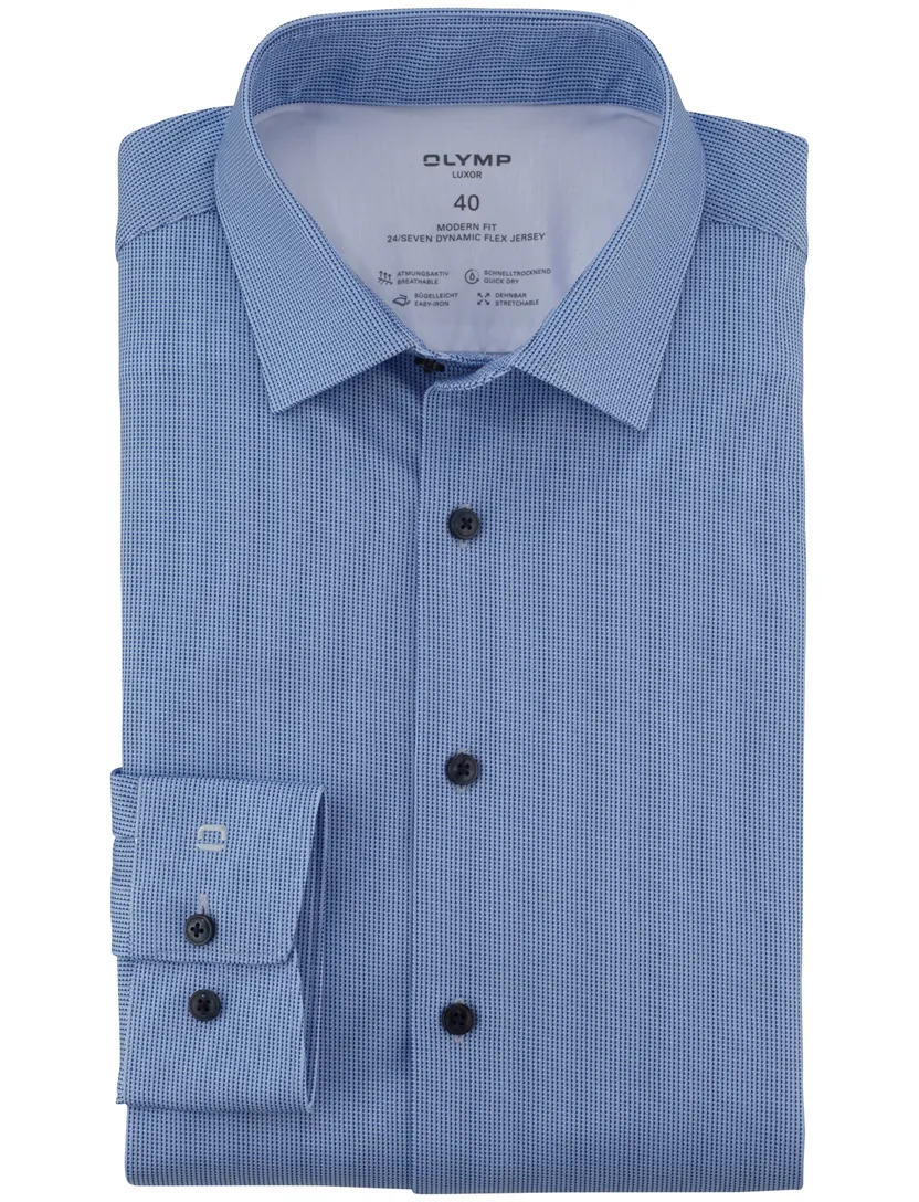 blauw geprint Olymp Luxor 24/Seven dynamic flex overhemd Modern Fit