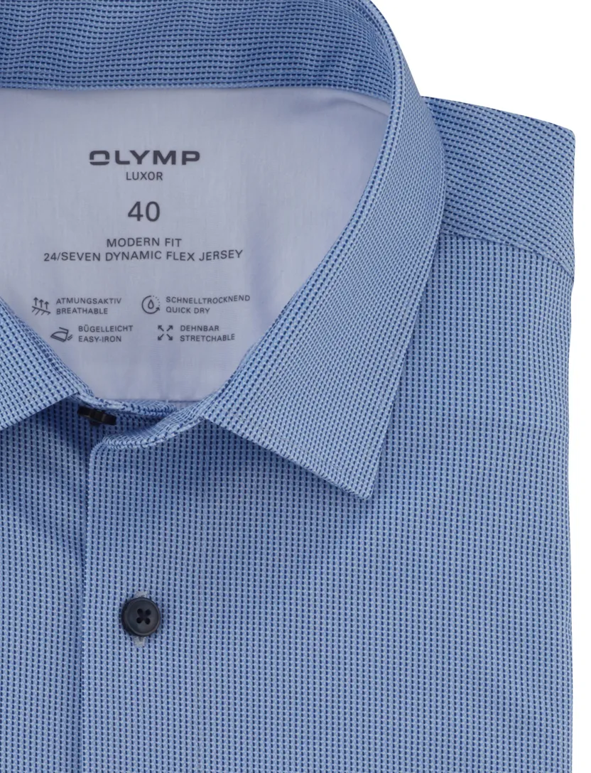 blauw geprint Olymp Luxor 24/Seven dynamic flex overhemd Modern Fit