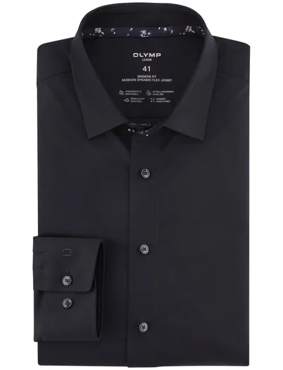 Olymp Olymp Luxor 24/Seven overhemd zwart effen Flex Jersey