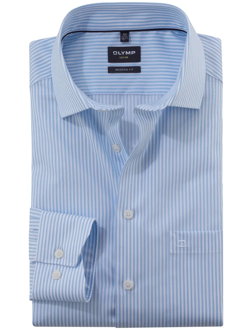 Olymp Luxor overhemd blauw wit gestreept Modern Fit