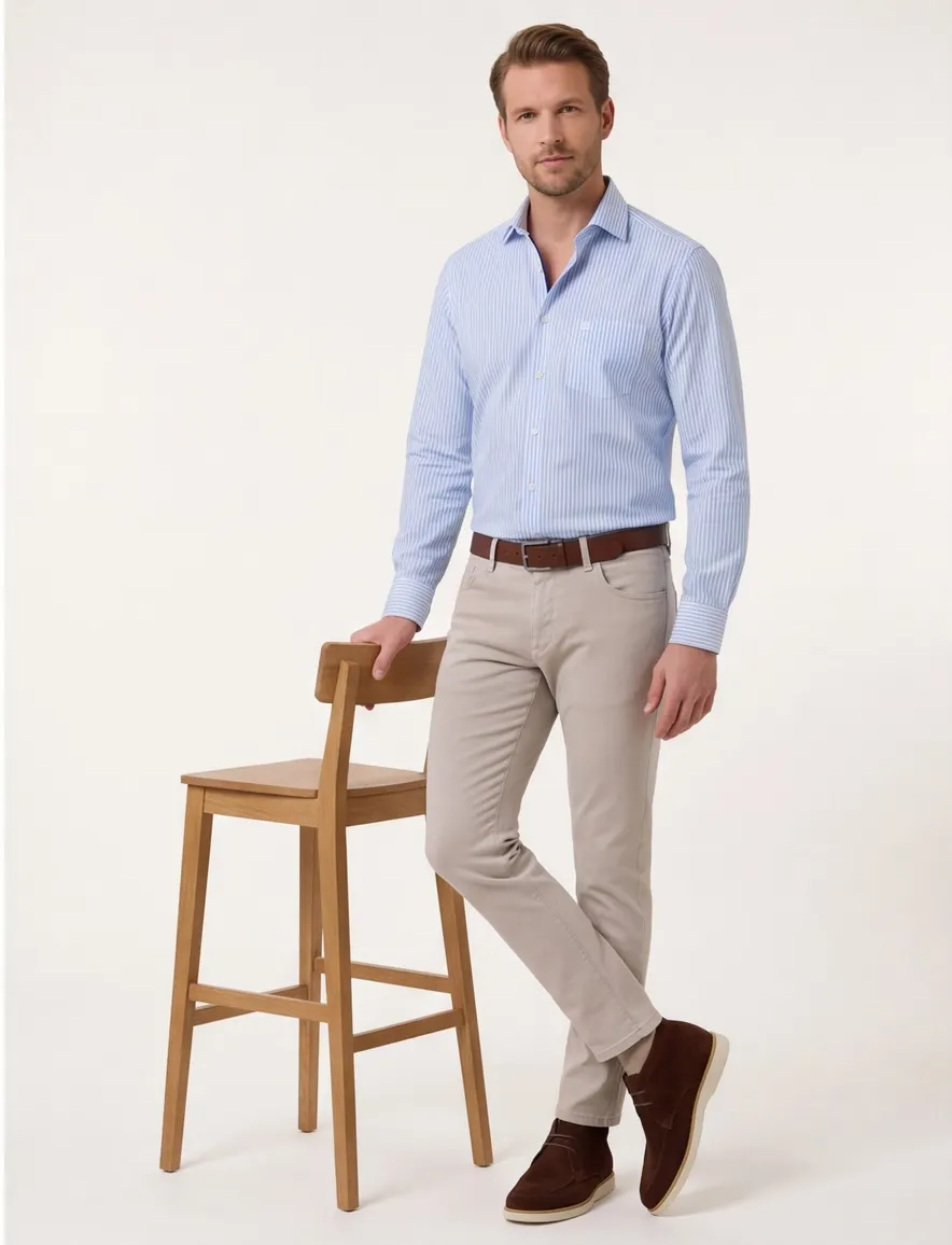 Olymp Luxor overhemd blauw wit gestreept Modern Fit