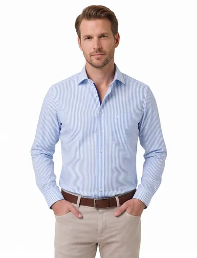 Olymp Olymp Luxor overhemd blauw wit gestreept Modern Fit