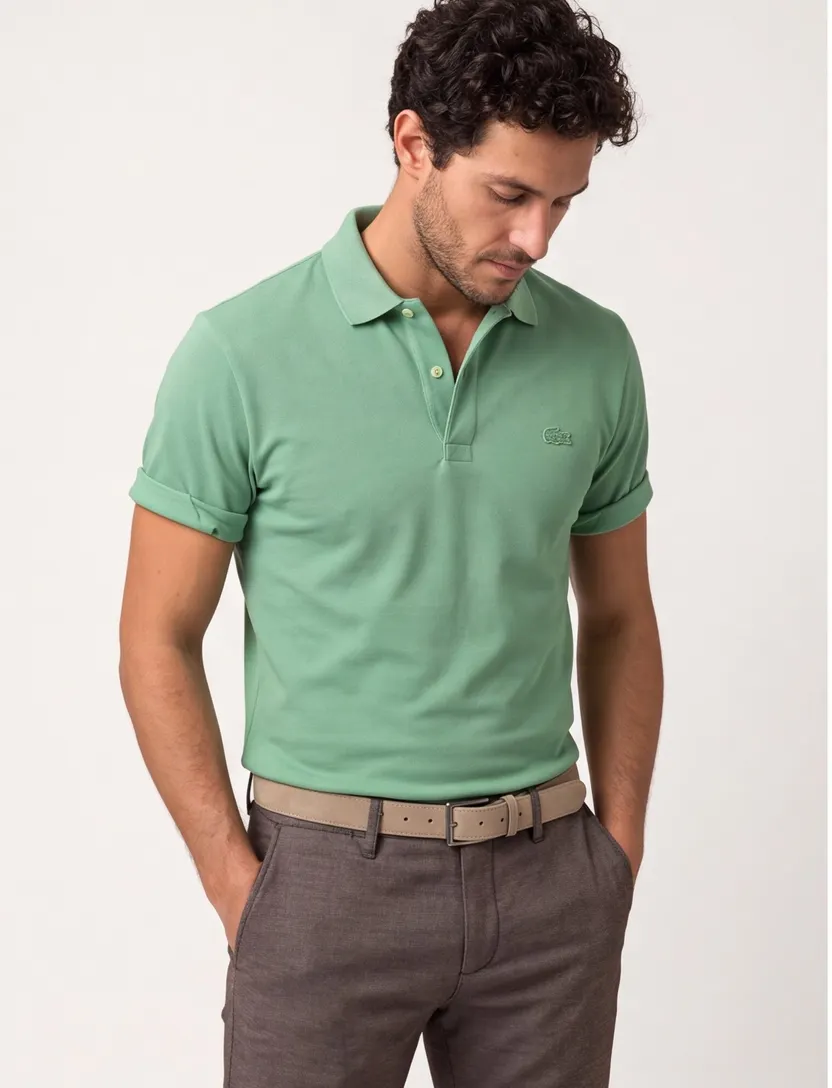 katoenen Lacoste polo groen pique korte mouw normale fit
