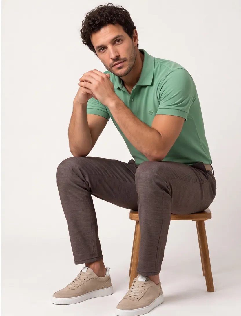 katoenen Lacoste polo groen pique korte mouw normale fit