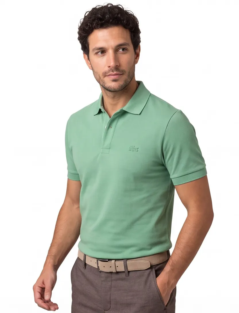 katoenen Lacoste polo groen pique korte mouw normale fit