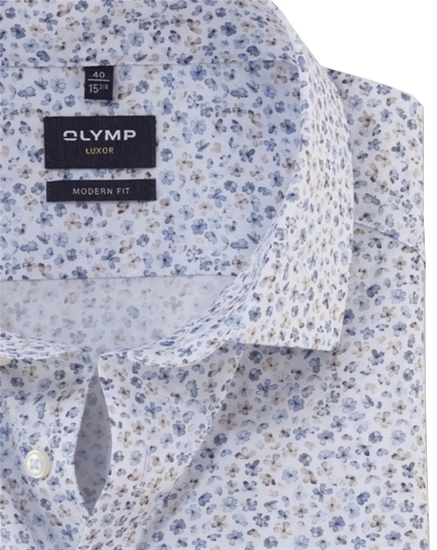 Olymp Luxor Modern Fit overhemd mouwlengte 7 blauw strijkvrij