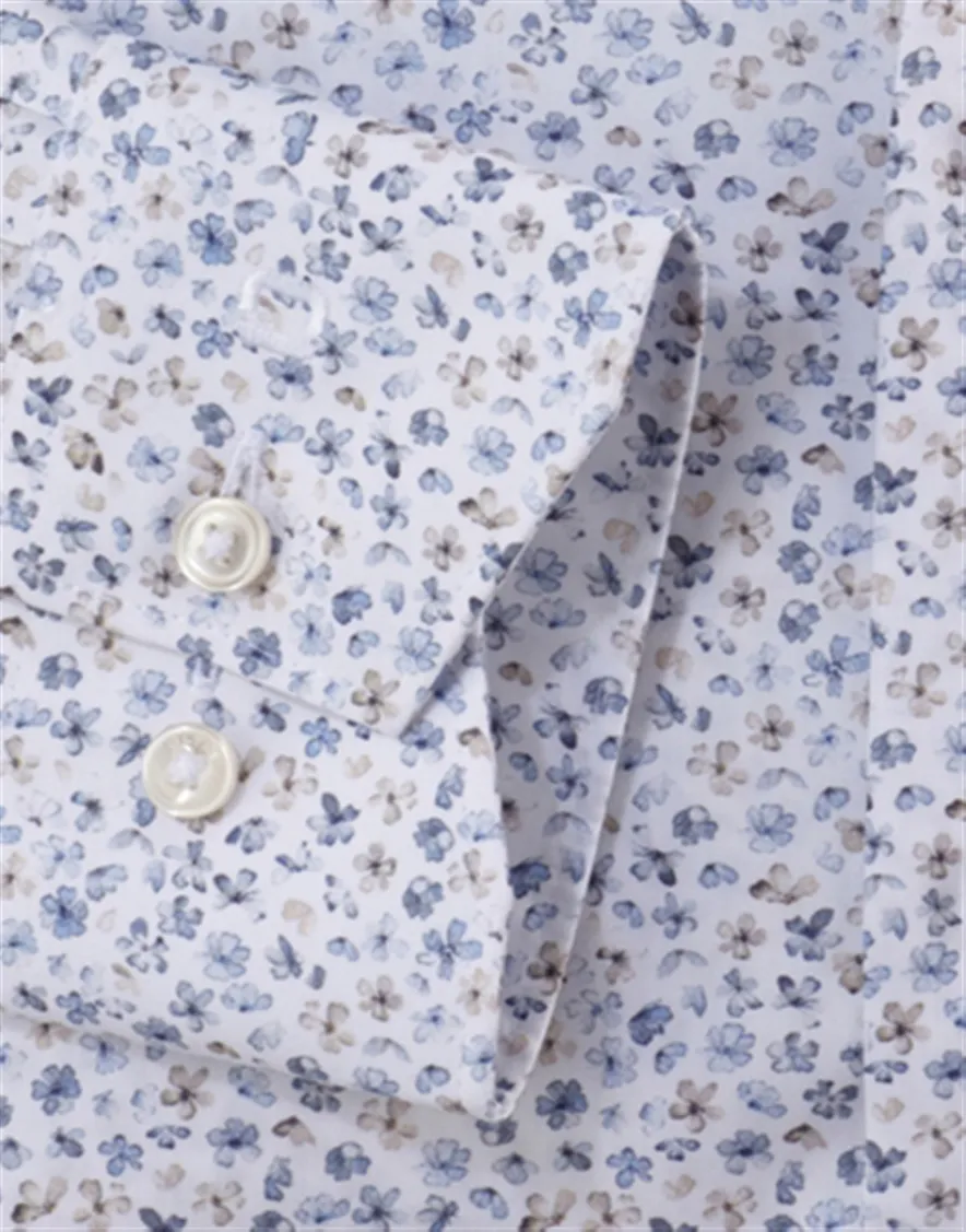 Olymp Luxor Modern Fit overhemd mouwlengte 7 blauw strijkvrij