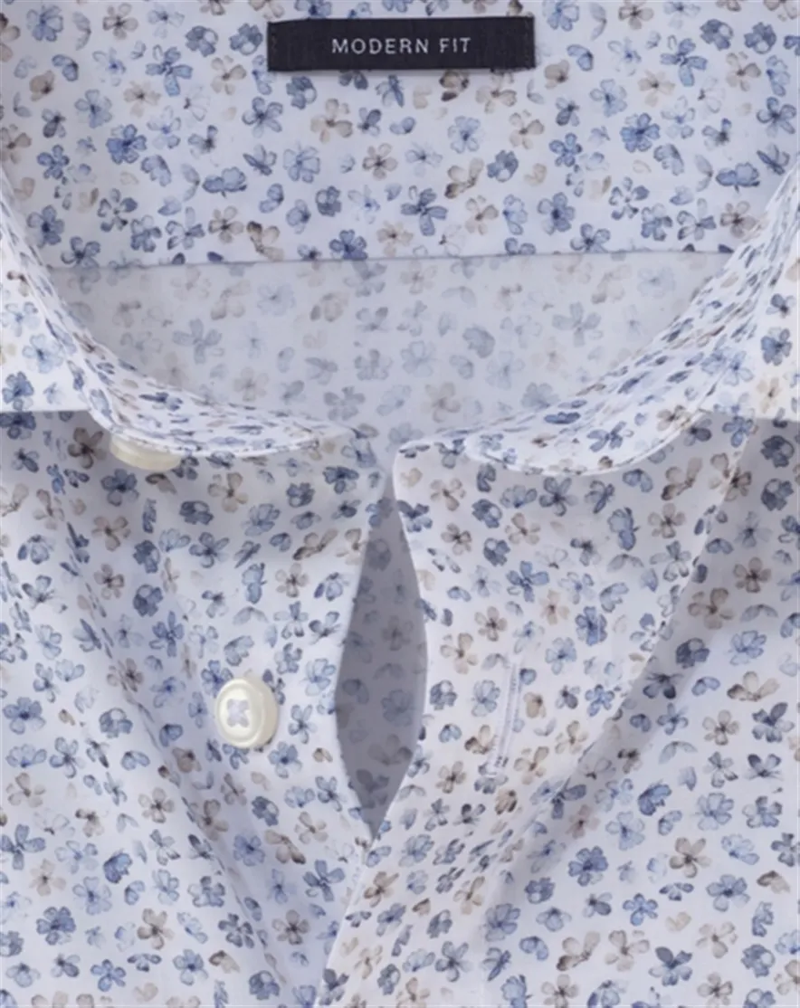 Olymp Luxor Modern Fit overhemd mouwlengte 7 blauw strijkvrij