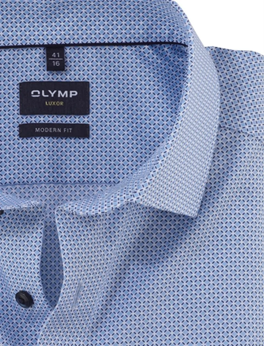 Olymp Luxor Modern Fit overhemd mouwlengte 7 blauw