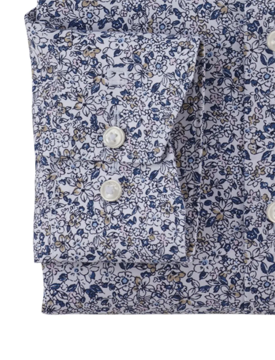 Olymp Luxor 24/Seven overhemd mouwlengte-7 blauw geprint