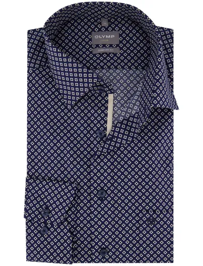 Olymp Olymp overhemd donkerblauw geprint wijde fit