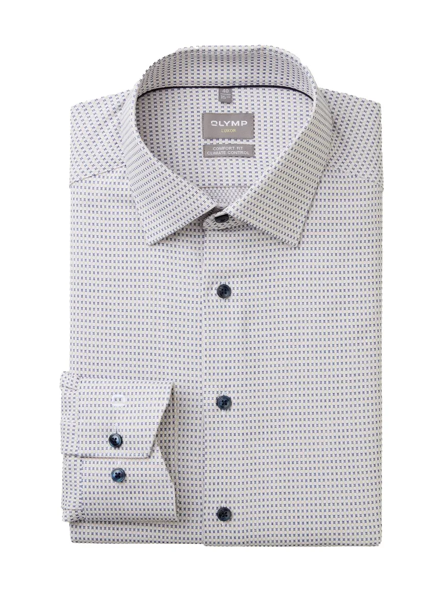 Olymp Luxor 24/Seven overhemd beige blauw geprint
