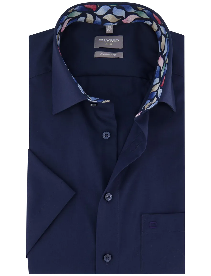 Olymp overhemd donkerblauw korte mouw comfort fit