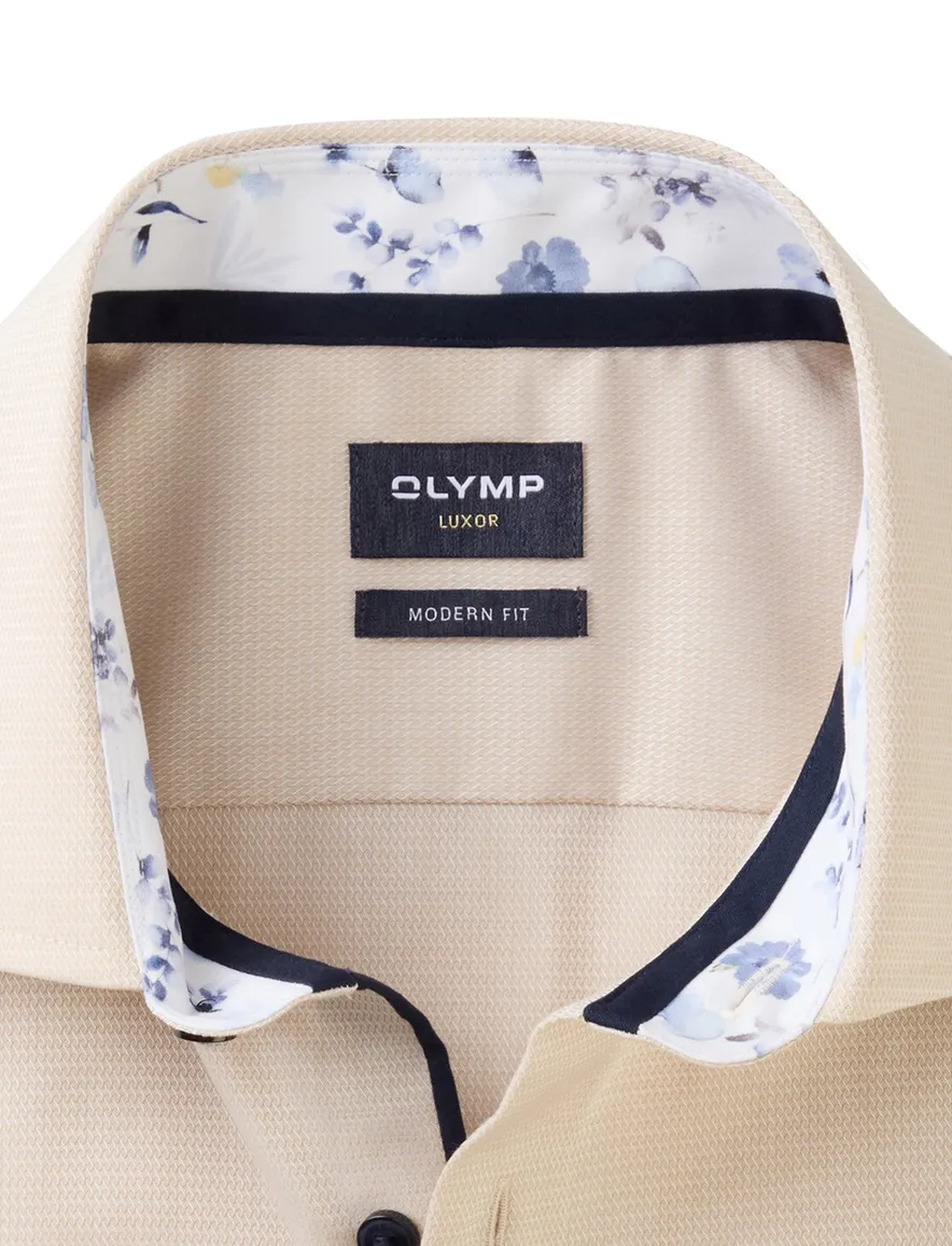 Olymp overhemd korte mouw beige effen normale fit