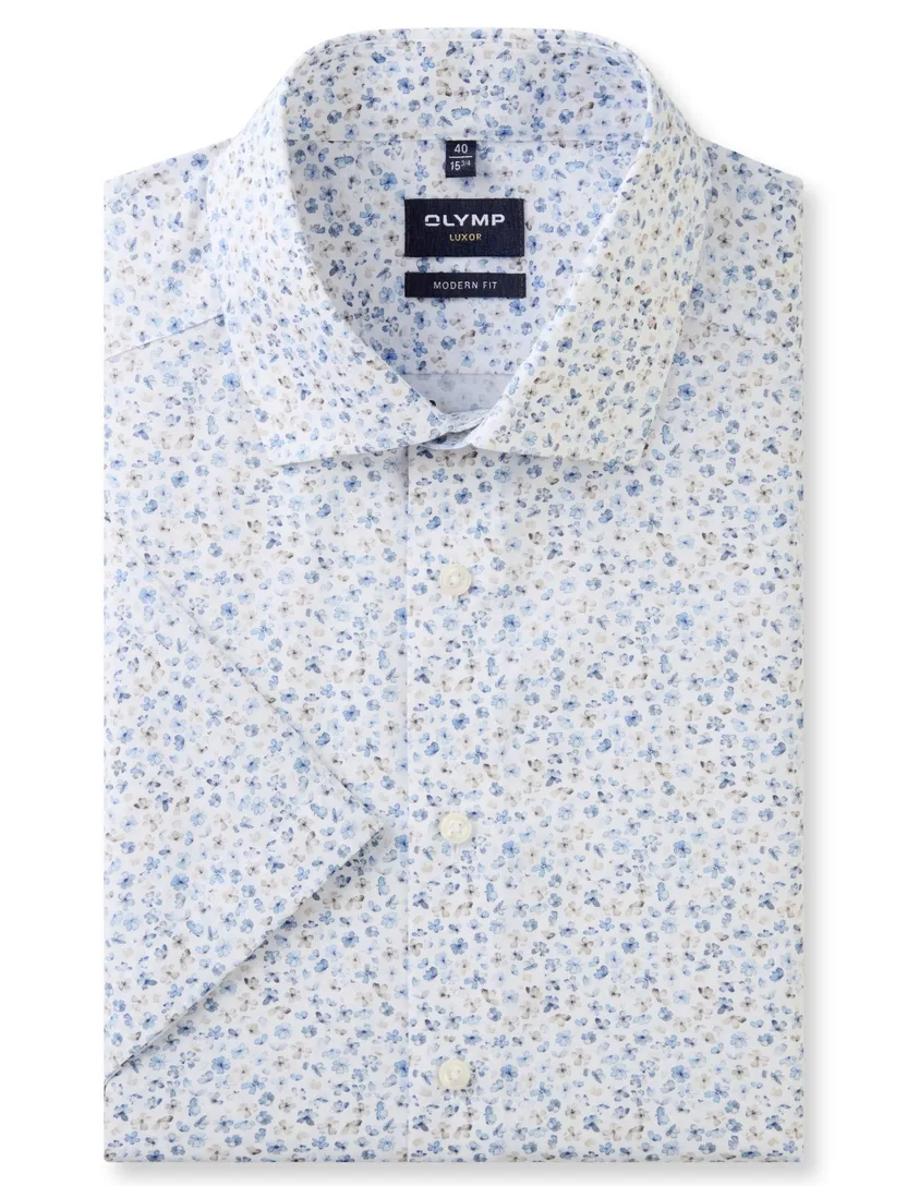 Olymp korte mouw overhemd Modern Fit wit print