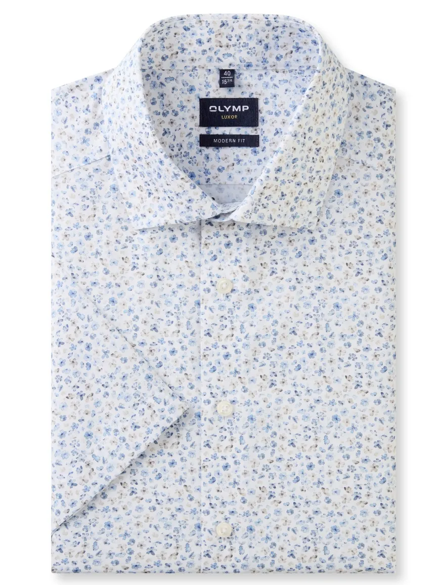 Olymp korte mouw overhemd Modern Fit wit print