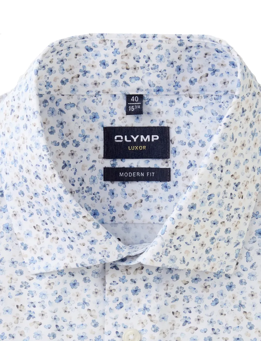 Olymp korte mouw overhemd Modern Fit wit print