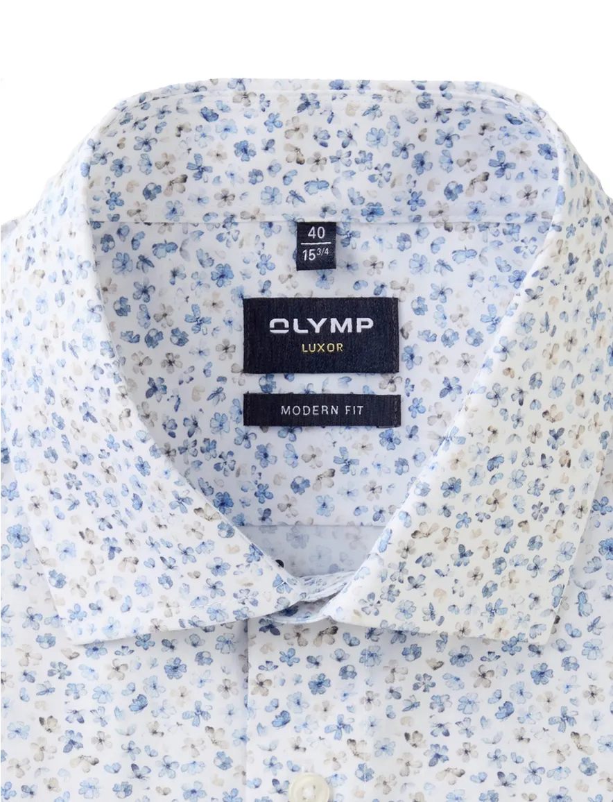 Olymp korte mouw overhemd Modern Fit wit print