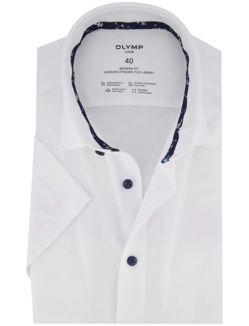 Olymp overhemd wit modern fit effen semi-wide collar
