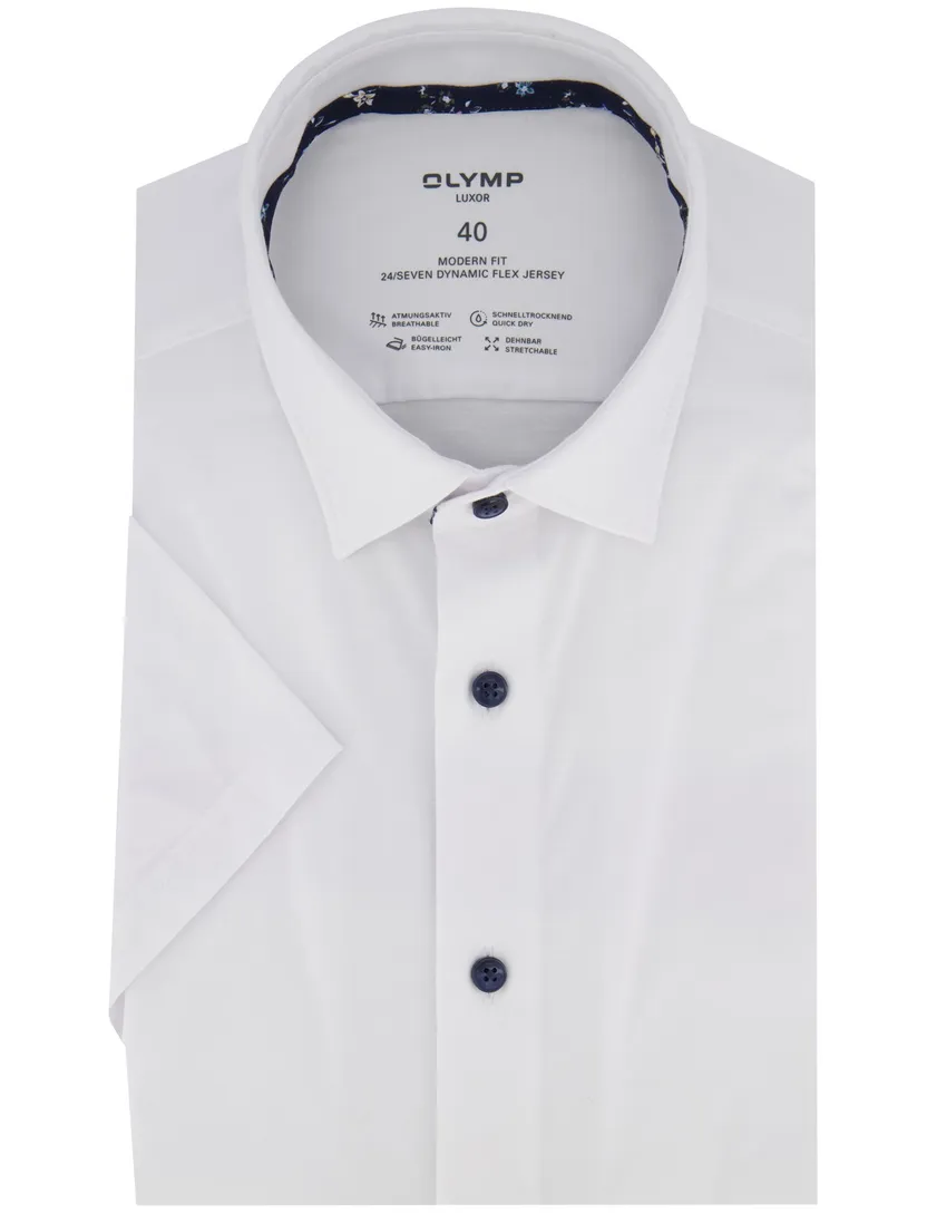Olymp overhemd wit modern fit effen semi-wide collar